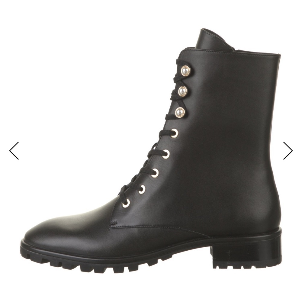 Stuart Weitzman Laine leather combat boot Black Lace Up Boots